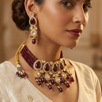Knigght Angel Traditional Kundan Stone Pearl And Beads Choker Necklace Set