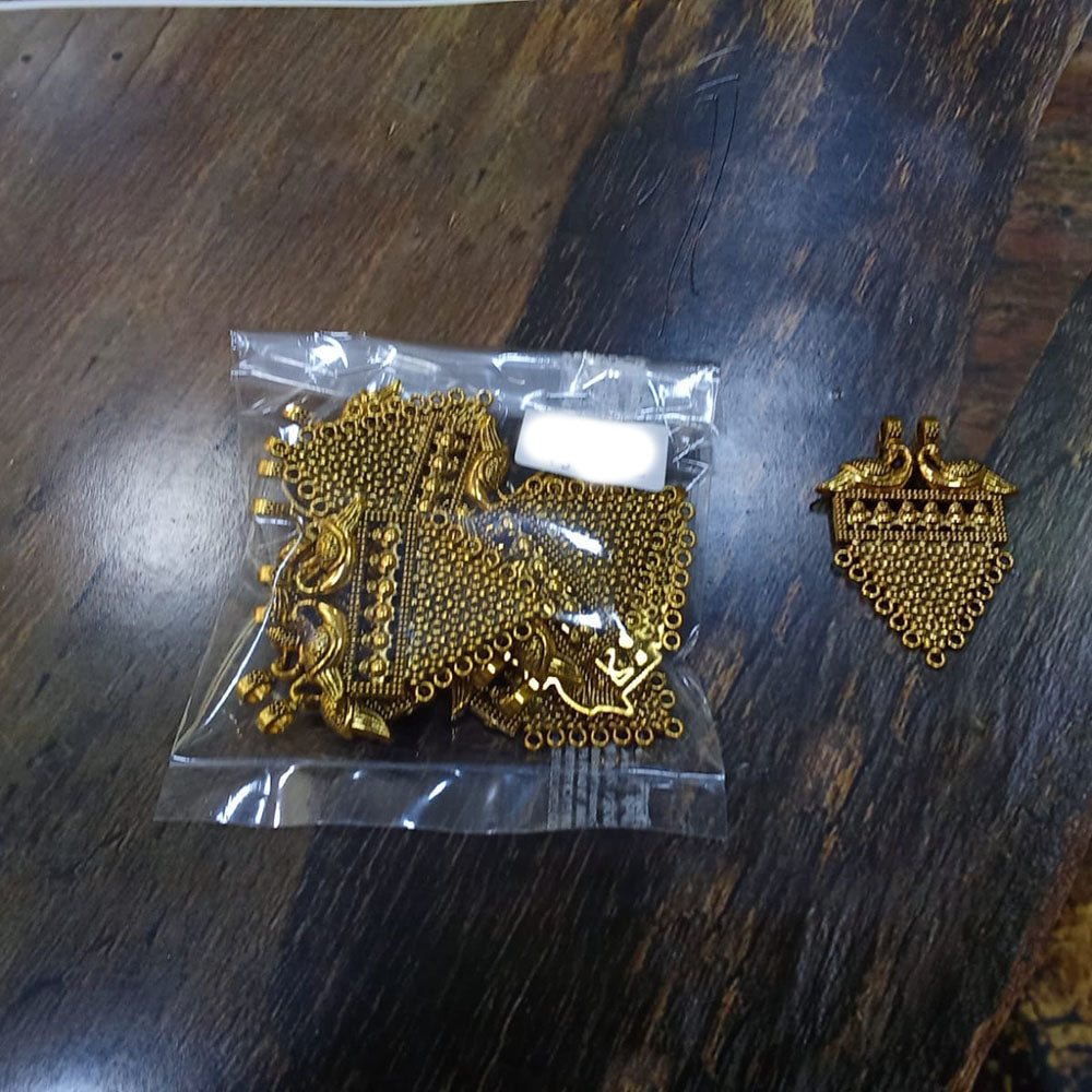Kriaa Beads Triangle-Shaped Peacock Design Pendant with Hanging Bead Loops