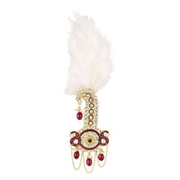 Mahi Royal Safa Kalangi for Groom with Feather and Red Beads | Traditional Dulha Sarpech Brooch | Wedding Sherwani Turban Pin for Men (KL1001021G)