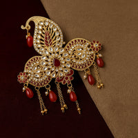 Mahi Royal Red Crystals Safa Kalangi for Groom | Traditional Wedding Pagdi Brooch with Gold Plating and Beads (KL1001023G)