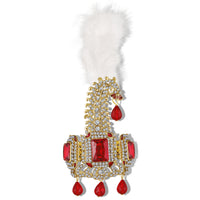 Mahi Premium Groom Kalangi for Wedding | Gold-Plated with Red White Crystals & Feather | Men’s Safa Pagdi Brooch | Rajputi Maharaja Style Turban Pin (KL1001026GRed)