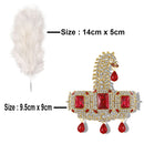 Mahi Premium Groom Kalangi for Wedding | Gold-Plated with Red White Crystals & Feather | Men’s Safa Pagdi Brooch | Rajputi Maharaja Style Turban Pin (KL1001026GRed)