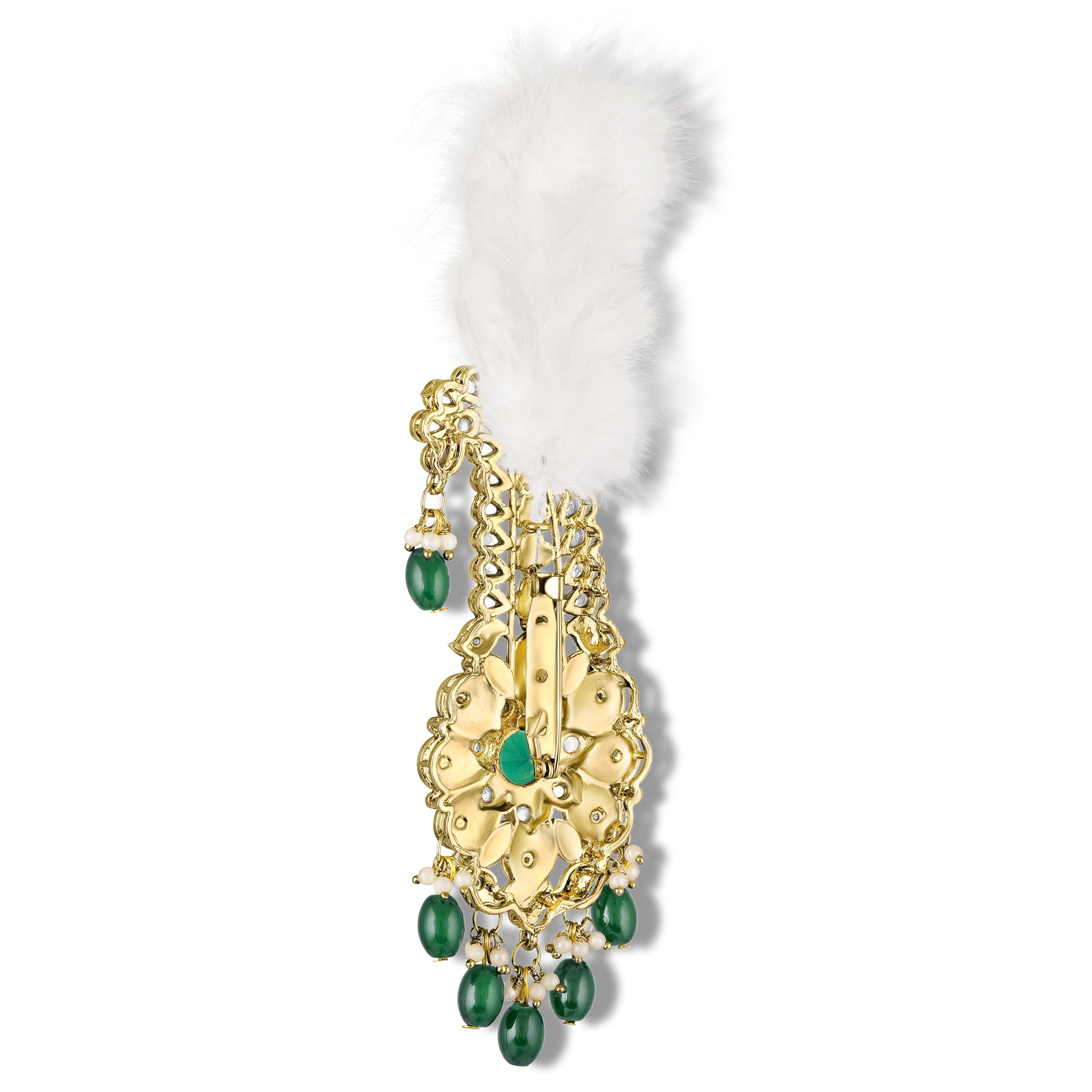 Mahi Royal Green Meenakari Enamelled Kalangi with White Feather (Pagdi/Safa Brooch) for Groom (KL1001027GGre)