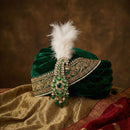 Mahi Royal Green Meenakari Enamelled Kalangi with White Feather (Pagdi/Safa Brooch) for Groom (KL1001027GGre)