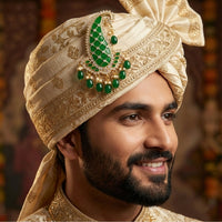 Mahi Royal Green Meenakari Enamelled Kalangi with White Crystals (Pagdi/Safa Brooch) for Groom (KL1001028GGre)