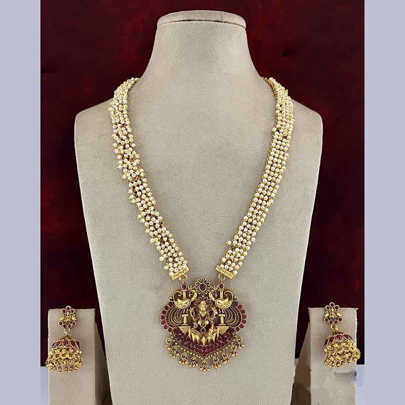 Diksha Collection Gold Plated Temple Long Necklace Set