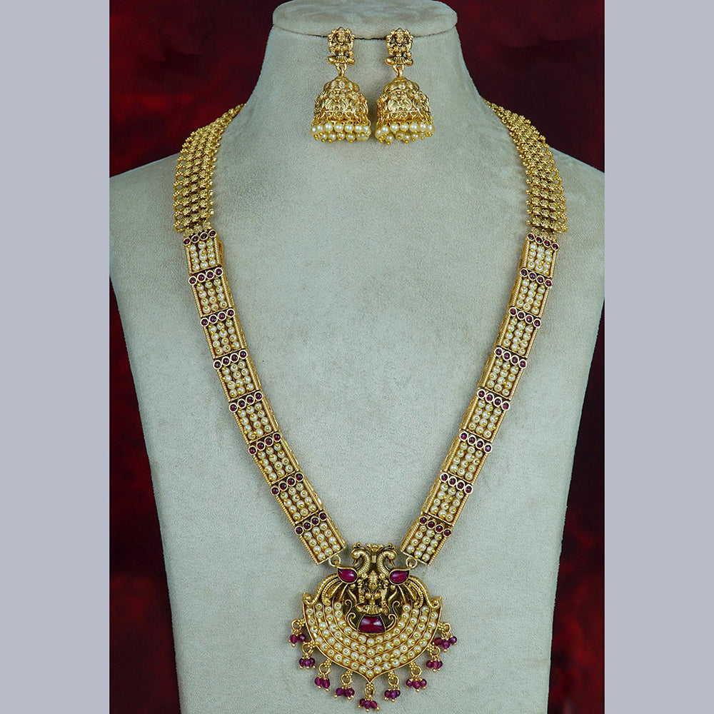 Diksha Collection Gold Plated Temple Long Necklace Set