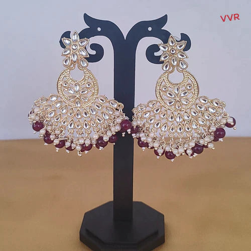 Darshana Jewels Gold Plated Kundan Dangler Earrings