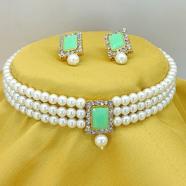 Darshana Jewels Gold Plated Austrian Stone And Pearls Choker Necklace Set