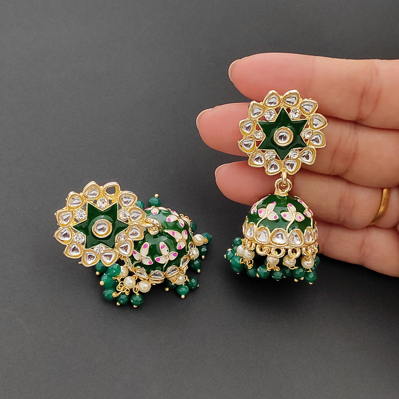 Lalso Lifestyle Gold Plated Bollywood Style Big Size Meenakari Kundan Jhumka Earrings