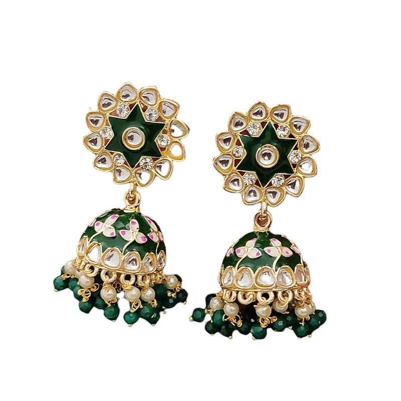 Lalso Lifestyle Gold Plated Bollywood Style Big Size Meenakari Kundan Jhumka Earrings