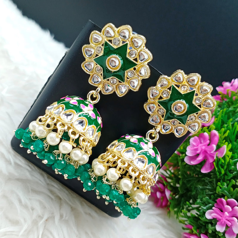 Lalso Lifestyle Gold Plated Bollywood Style Big Size Meenakari Kundan Jhumka Earrings