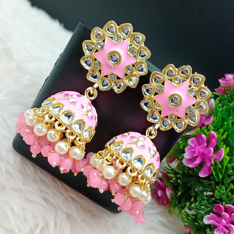 Lalso Lifestyle Gold Plated Bollywood Style Big Size Meenakari Kundan Jhumka Earrings