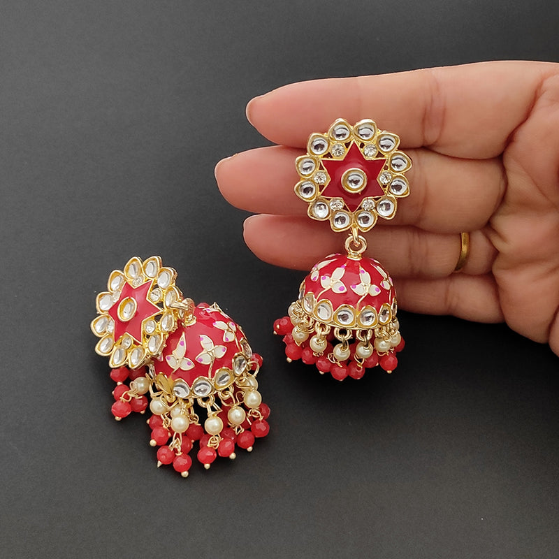 Lalso Lifestyle Gold Plated Bollywood Style Big Size Meenakari Kundan Jhumka Earrings