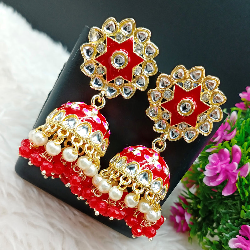 Lalso Lifestyle Gold Plated Bollywood Style Big Size Meenakari Kundan Jhumka Earrings