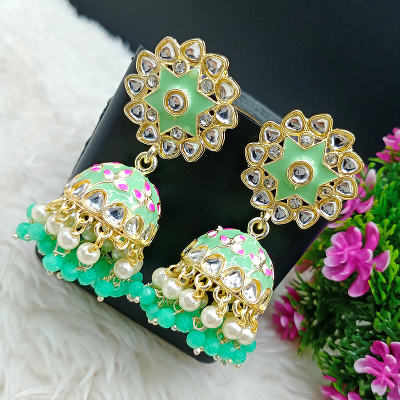 Lalso Lifestyle Gold Plated Bollywood Style Big Size Meenakari Kundan Jhumka Earrings