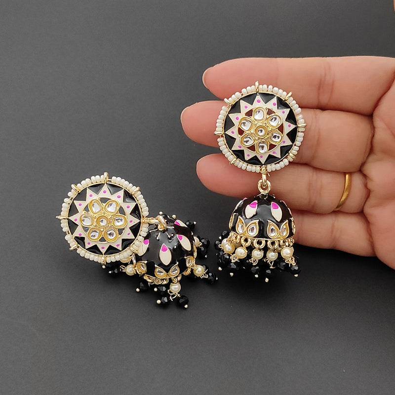 Lalso Lifestyle Gold Plated Partywear Big Size Meenakari Kundan Jhumka Earrings