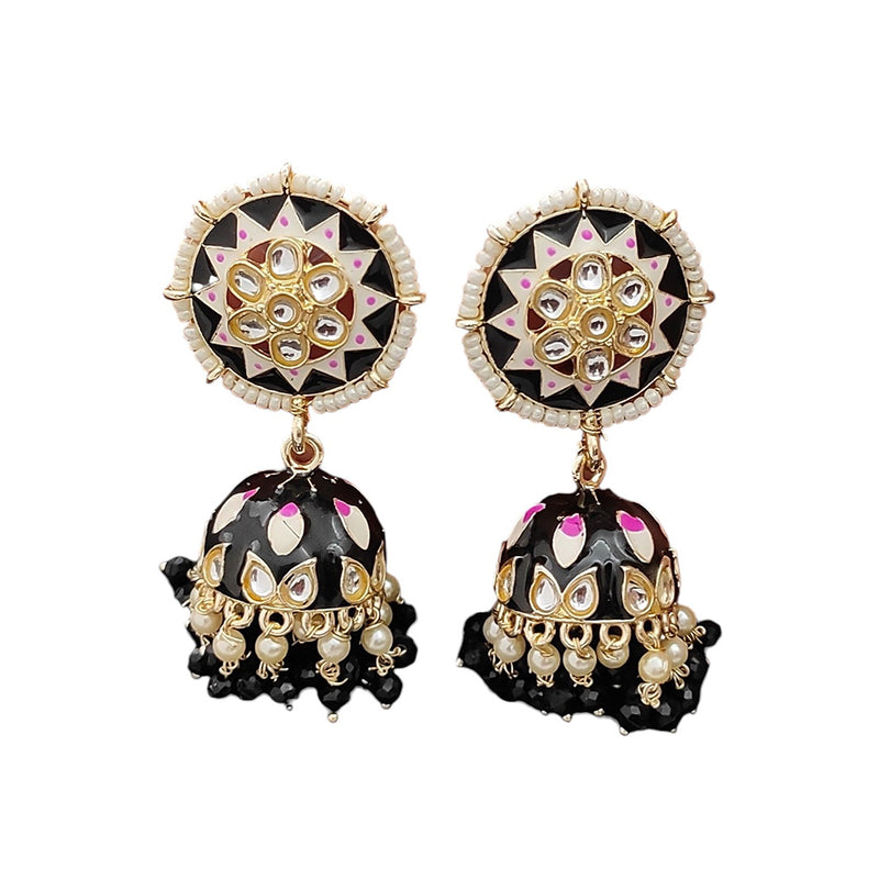 Lalso Lifestyle Gold Plated Partywear Big Size Meenakari Kundan Jhumka Earrings