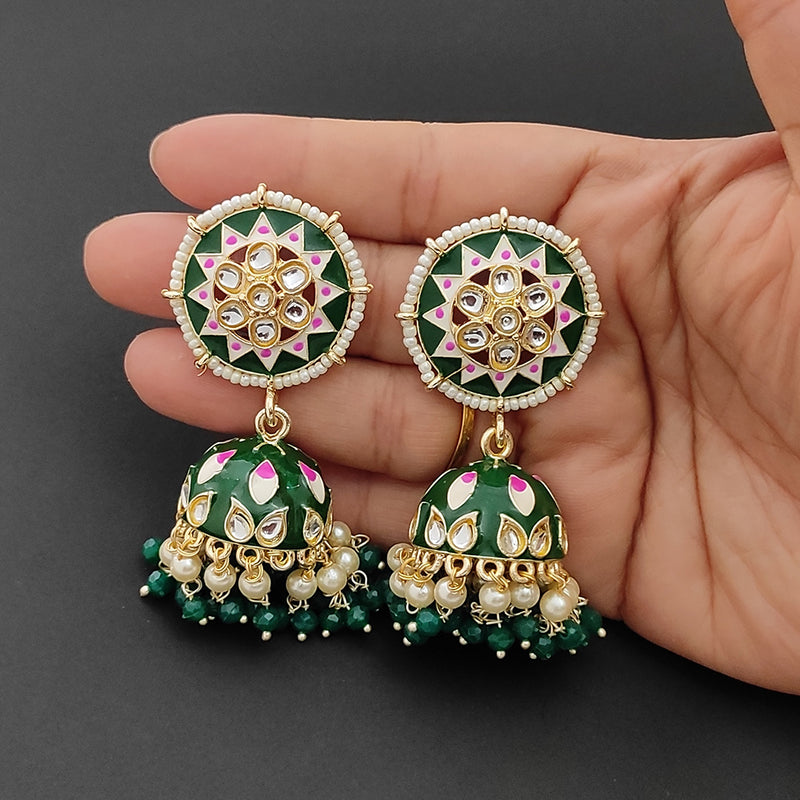 Lalso Lifestyle Gold Plated Partywear Big Size Meenakari Kundan Jhumka Earrings