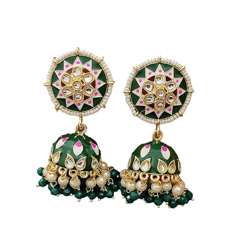 Lalso Lifestyle Gold Plated Partywear Big Size Meenakari Kundan Jhumka Earrings