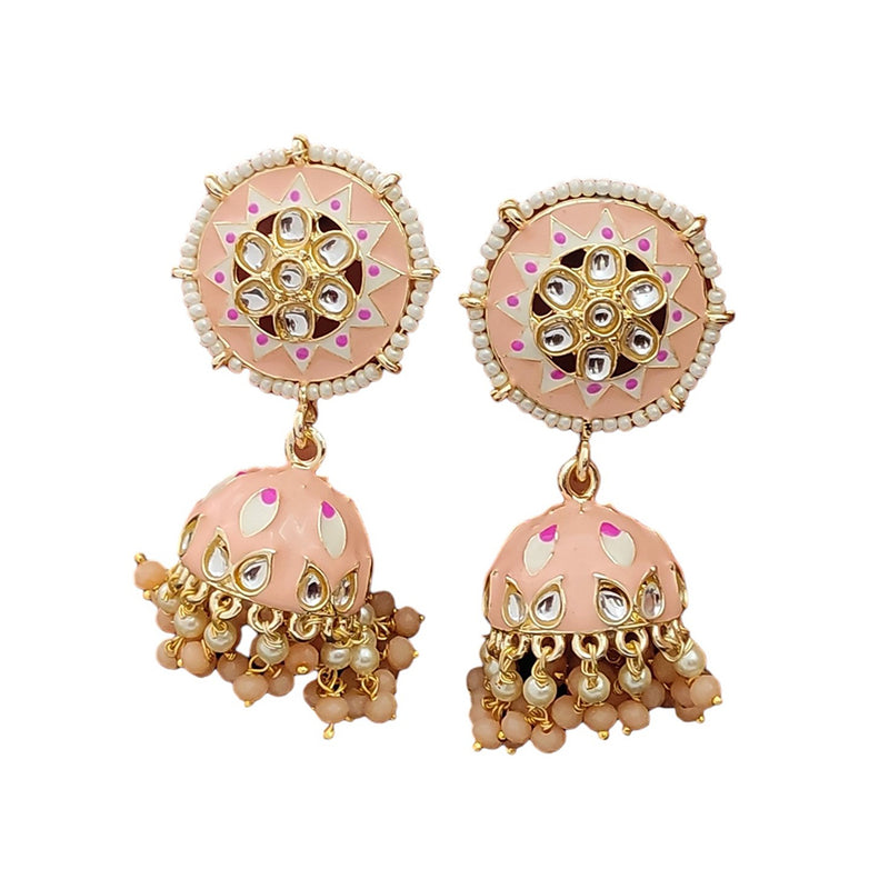 Lalso Lifestyle Gold Plated Partywear Big Size Meenakari Kundan Jhumka Earrings