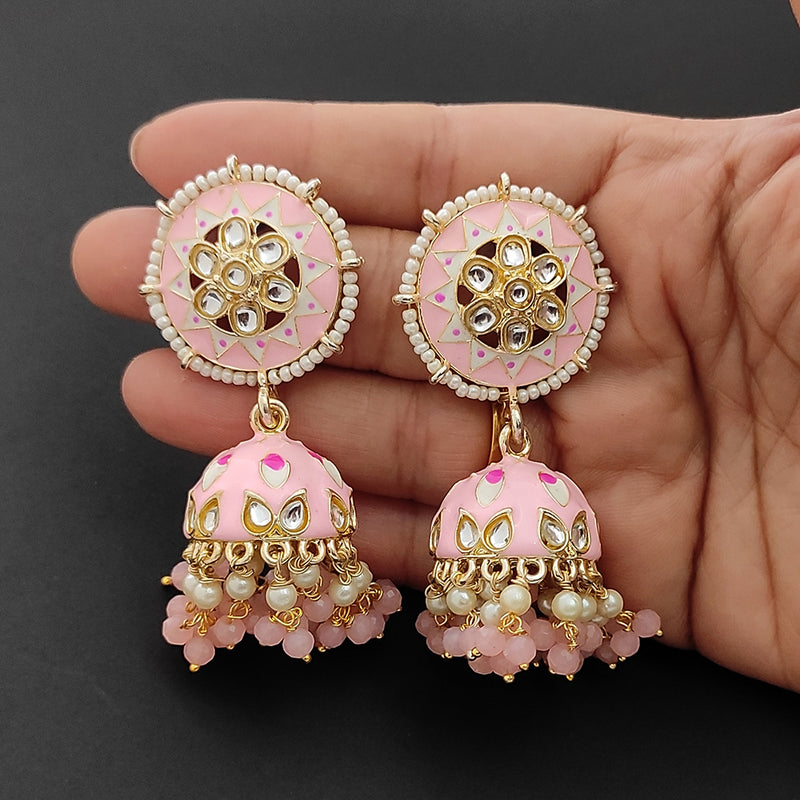 Lalso Lifestyle Gold Plated Partywear Big Size Meenakari Kundan Jhumka Earrings