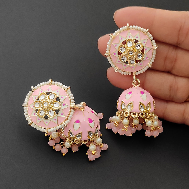 Lalso Lifestyle Gold Plated Partywear Big Size Meenakari Kundan Jhumka Earrings