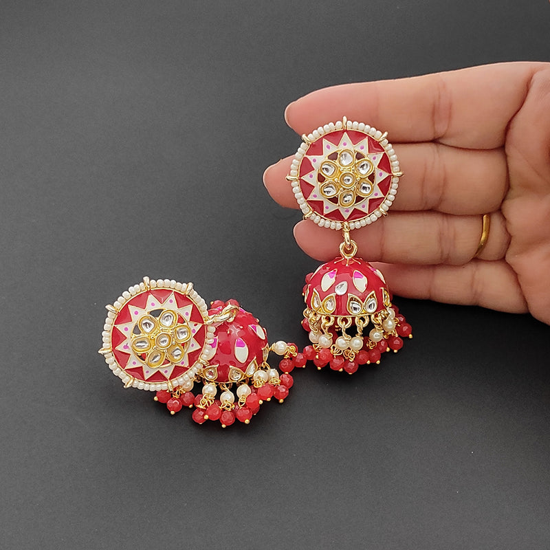 Lalso Lifestyle Gold Plated Partywear Big Size Meenakari Kundan Jhumka Earrings