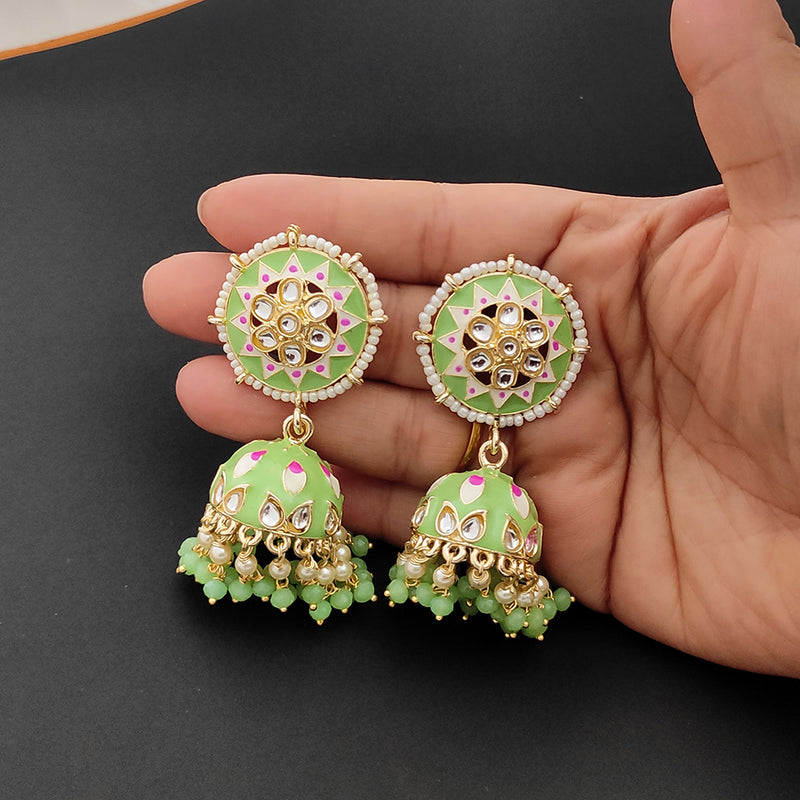 Lalso Lifestyle Gold Plated Partywear Big Size Meenakari Kundan Jhumka Earrings