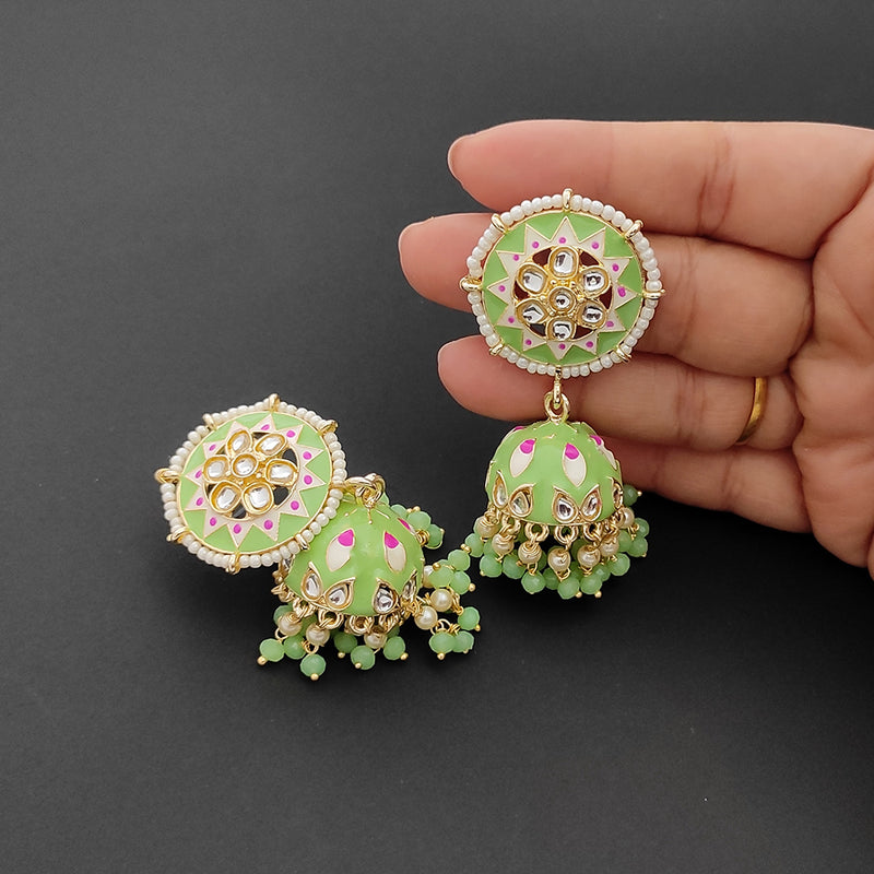 Lalso Lifestyle Gold Plated Partywear Big Size Meenakari Kundan Jhumka Earrings