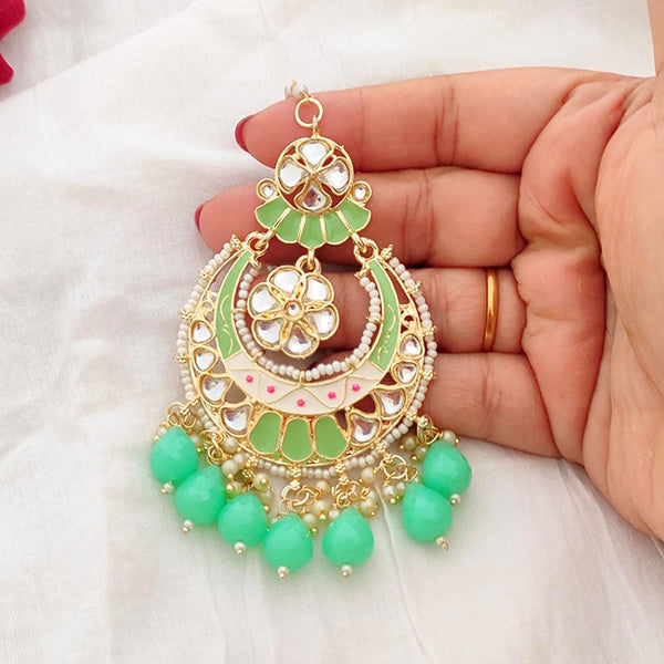 Lalso Beautiful Sea Green Big Size Meenakari Kundan Maangtikka Hair Accessories wedding Jewelry