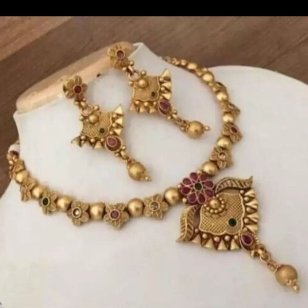 Alyesha Copper Gold Plated Pota Stone Necklace Set