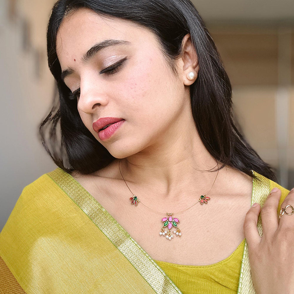 Locketto Jewellery  Grape Design Pota Stone And Pearl Invisible Necklace