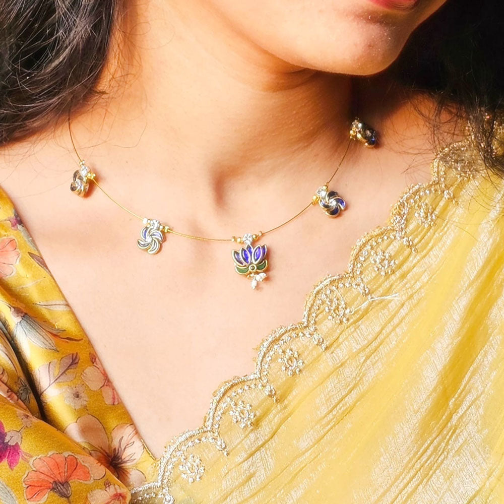 Locketto Jewellery  Lightweight Multicolor Lotus Design Invisible Necklace