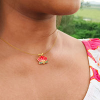 Locketto Elegant Pink Lotus Pearl And Meenakari Floating Necklace