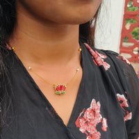 Locketto Elegant Red Lotus Pearl And Meenakari Floating Necklace