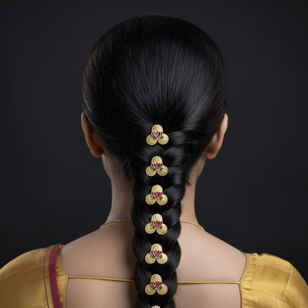 Locketto Jewellery  Premium Coin And Green And Pink lotus Meenakari U pin