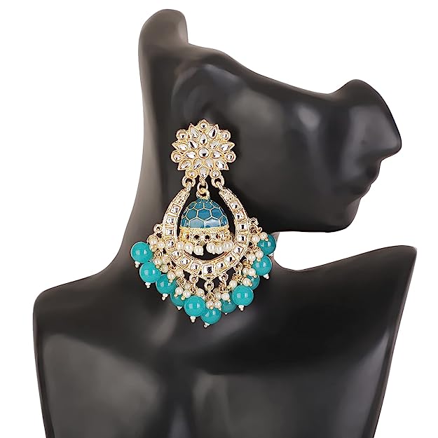 Subhag Alankar Light Blue Attractive Brass pearl bead stone jhumki earrings for women and girls