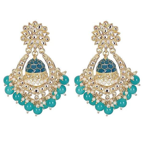 Subhag Alankar Light Blue Attractive Brass pearl bead stone jhumki earrings for women and girls