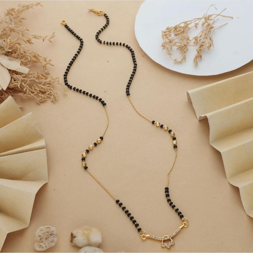 HR Sales Premium Quality Micro Gold Austrian And Black Beads Mangalsutra