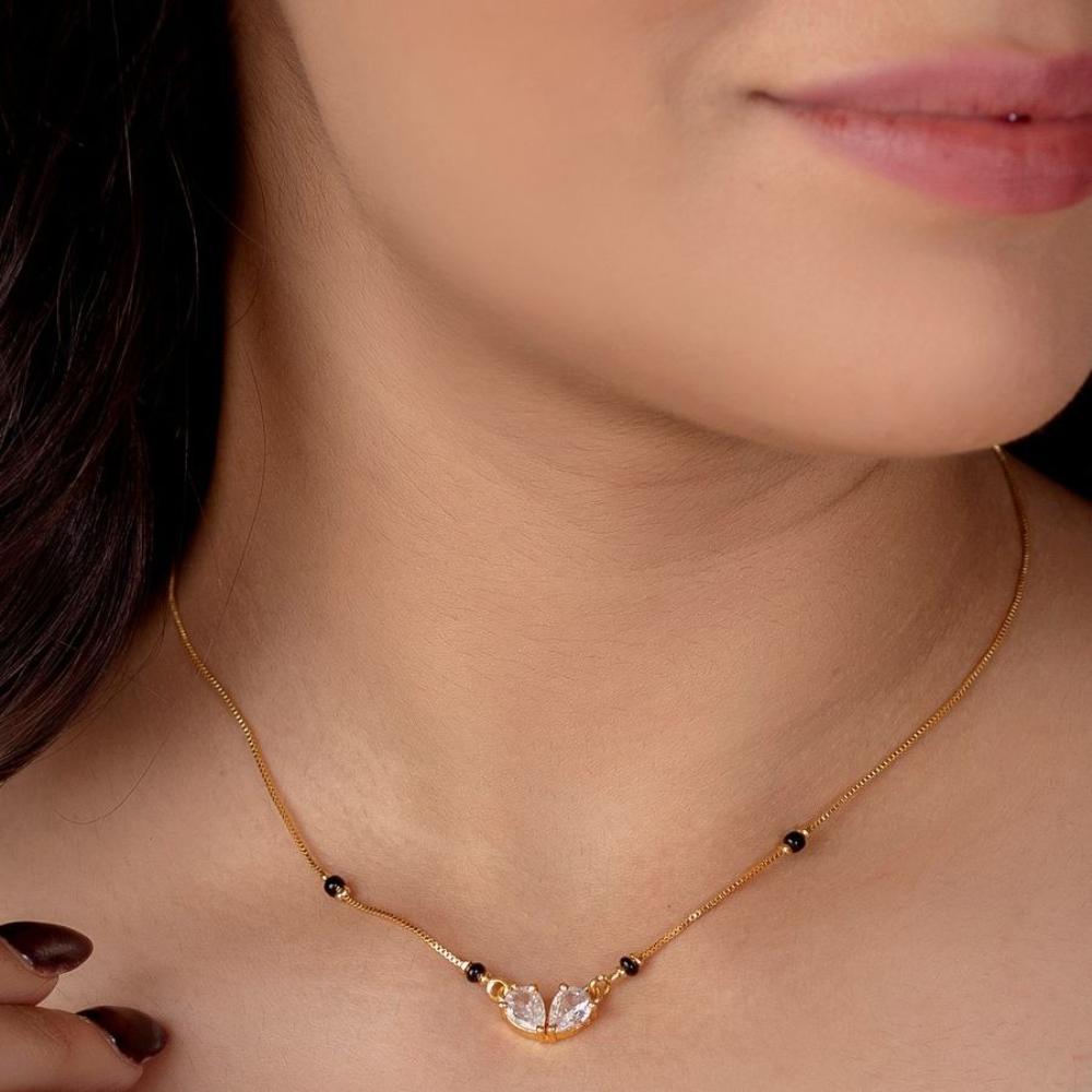 HR Sales Premium Quality Micro Gold Austrian And Black Beads Mangalsutra