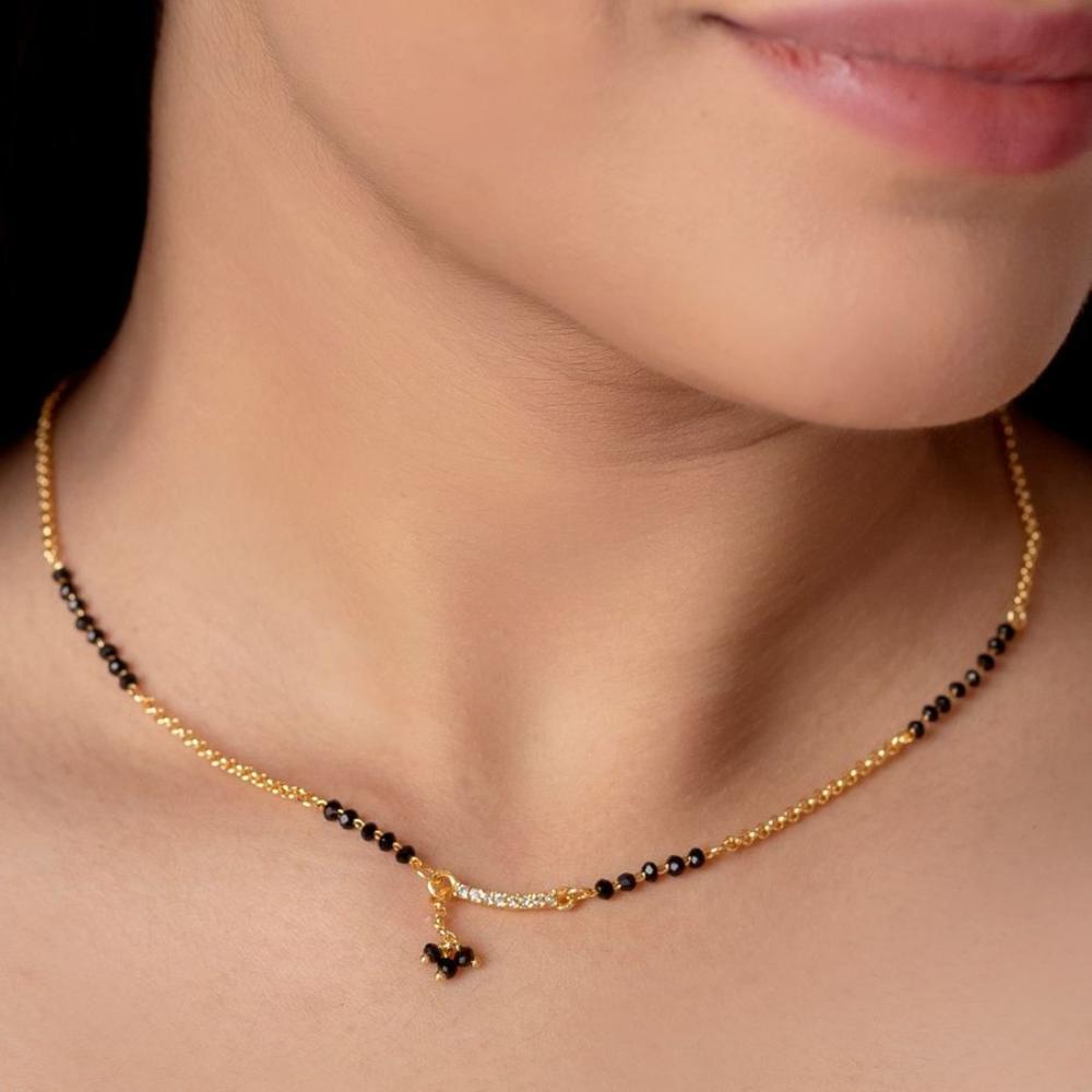 HR Sales Premium Quality Micro Gold Austrian And Black Beads Mangalsutra