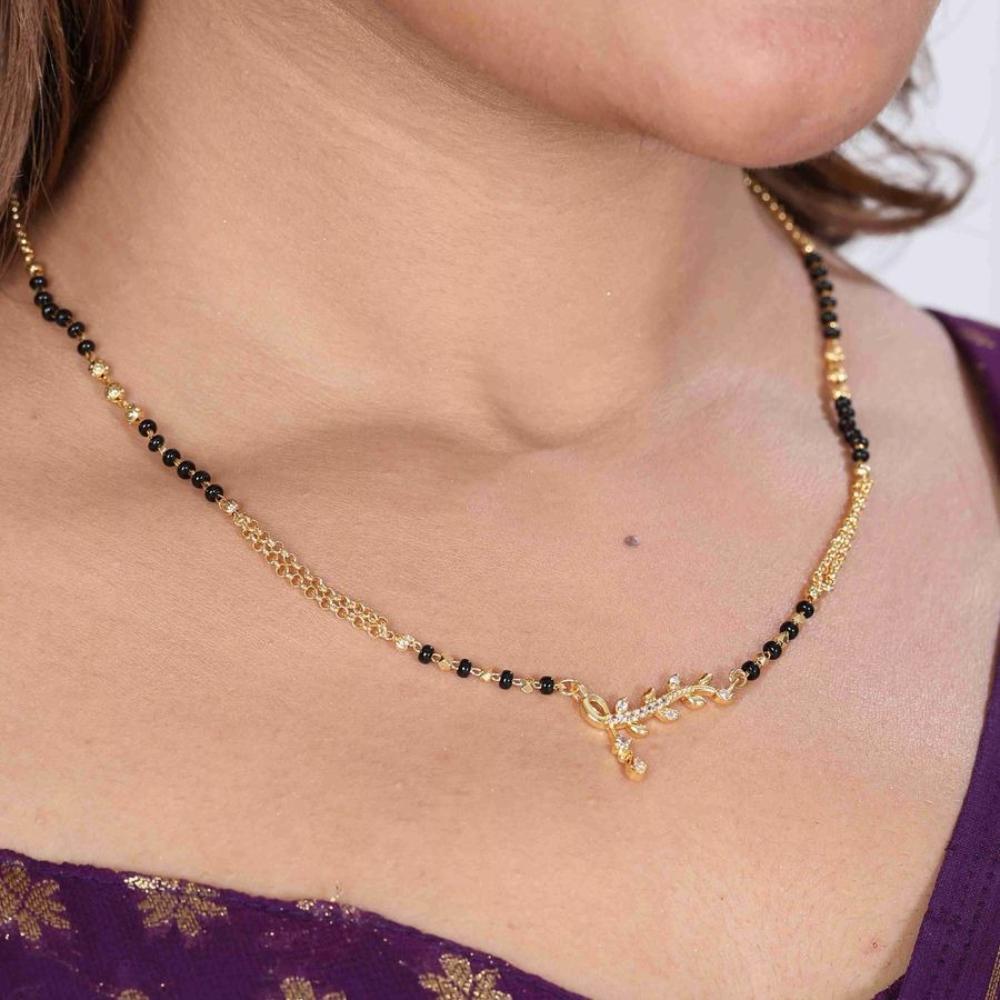 HR Sales Premium Quality Micro Gold Austrian And Black Beads Mangalsutra