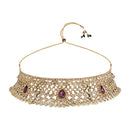 Etnico Gold Plated Traditional Design Stone Work Choker Necklace Jewellery Set With Chandbali Earring & Maang Tikka For Women/Girls (M4170FLWi)