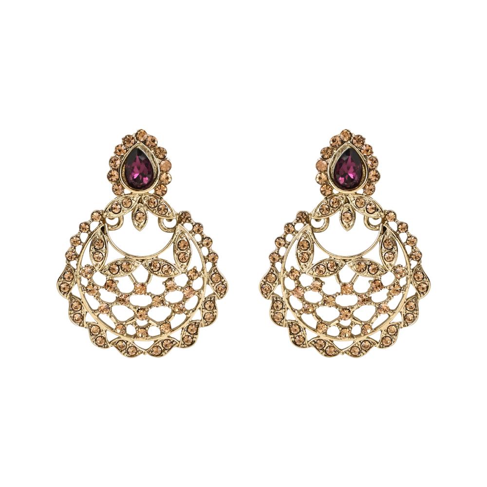 Etnico Gold Plated Traditional Design Stone Work Choker Necklace Jewellery Set With Chandbali Earring & Maang Tikka For Women/Girls (M4170FLWi)