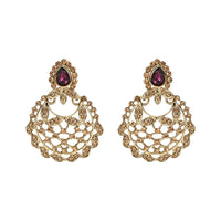 Etnico Gold Plated Traditional Design Stone Work Choker Necklace Jewellery Set With Chandbali Earring & Maang Tikka For Women/Girls (M4170FLWi)