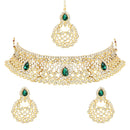 Etnico Gold Plated Traditional Design Stone Work Choker Necklace Jewellery Set With Chandbali Earring & Maang Tikka For Women/Girls (M4170WG)