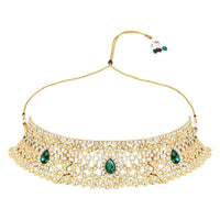 Etnico Gold Plated Traditional Design Stone Work Choker Necklace Jewellery Set With Chandbali Earring & Maang Tikka For Women/Girls (M4170WG)