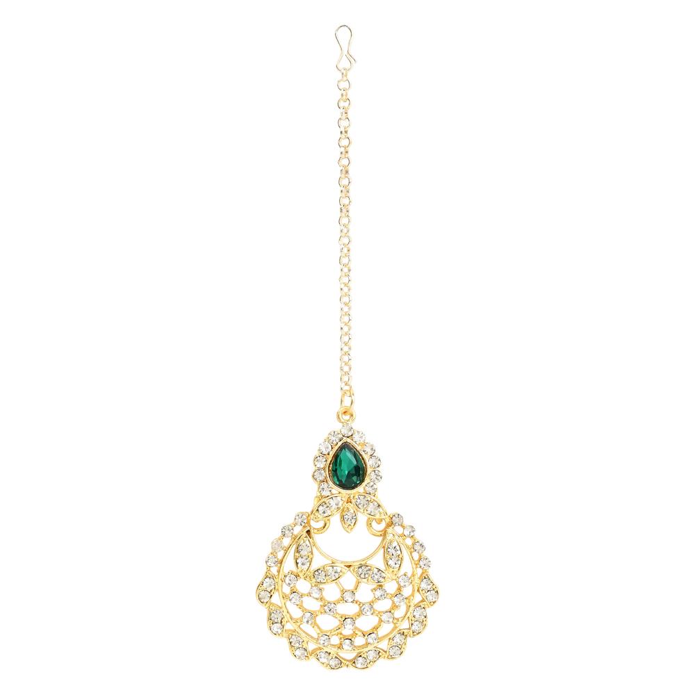 Etnico Gold Plated Traditional Design Stone Work Choker Necklace Jewellery Set With Chandbali Earring & Maang Tikka For Women/Girls (M4170WG)