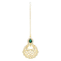 Etnico Gold Plated Traditional Design Stone Work Choker Necklace Jewellery Set With Chandbali Earring & Maang Tikka For Women/Girls (M4170WG)
